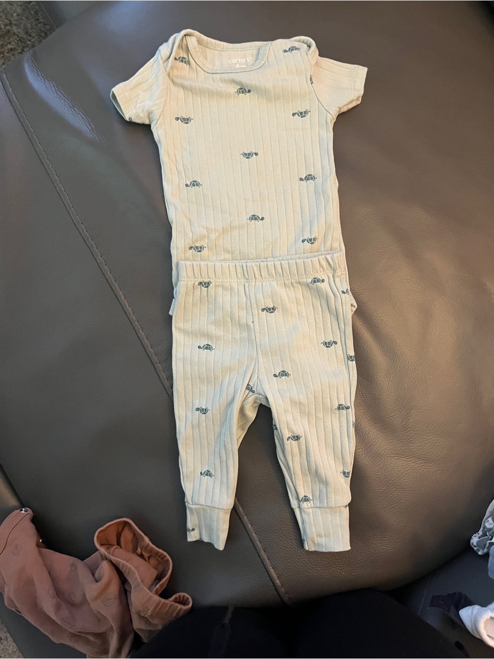 Carter's Green Ribbed Baby Set with Tiny Turtles
